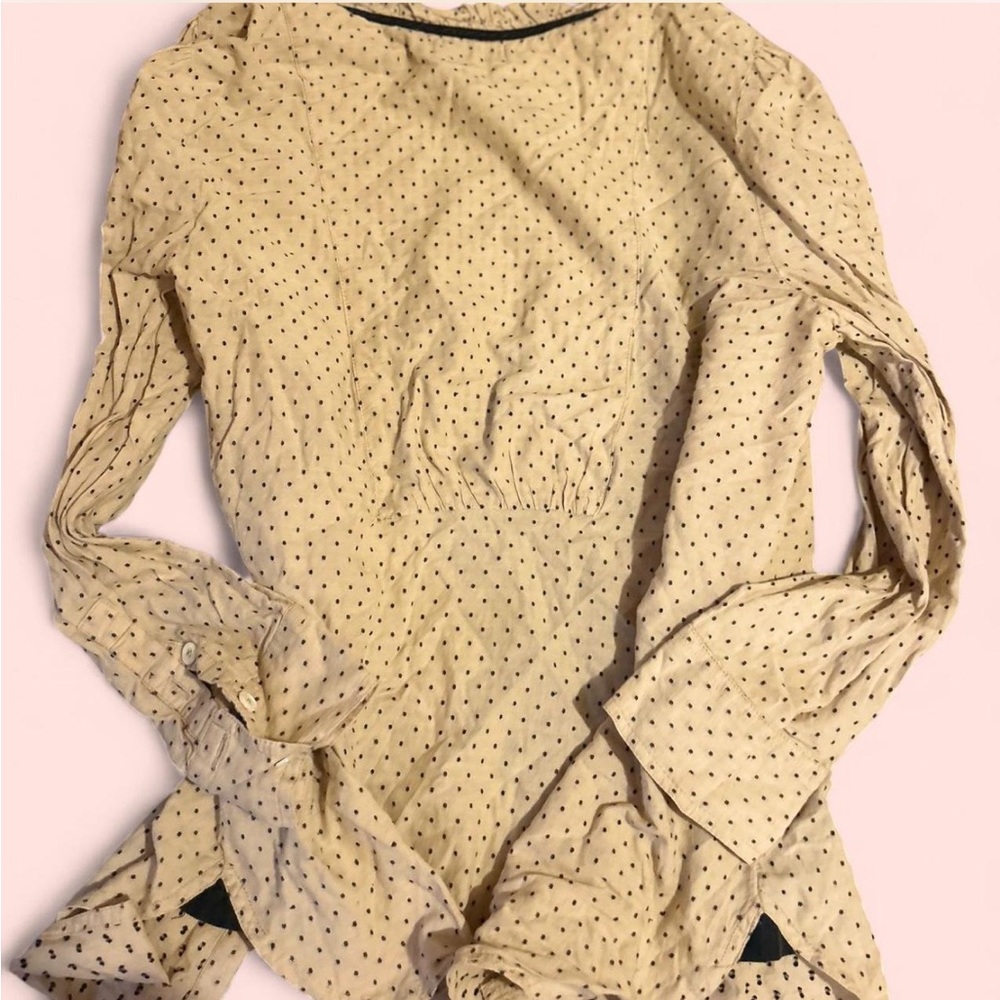 Juicy Couture cream polka dot blouse with ruffle collar and bell sleeves! - Picture 3 of 3